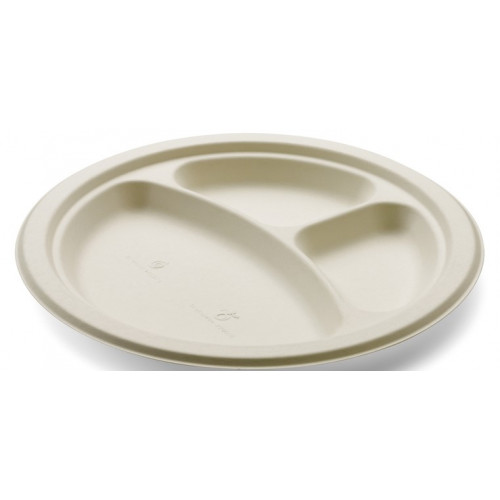PIATTO 3 SCOMPARTI PIANO IN CELLULOSA BIO BIANCO D. 26 CM 50 PZ
